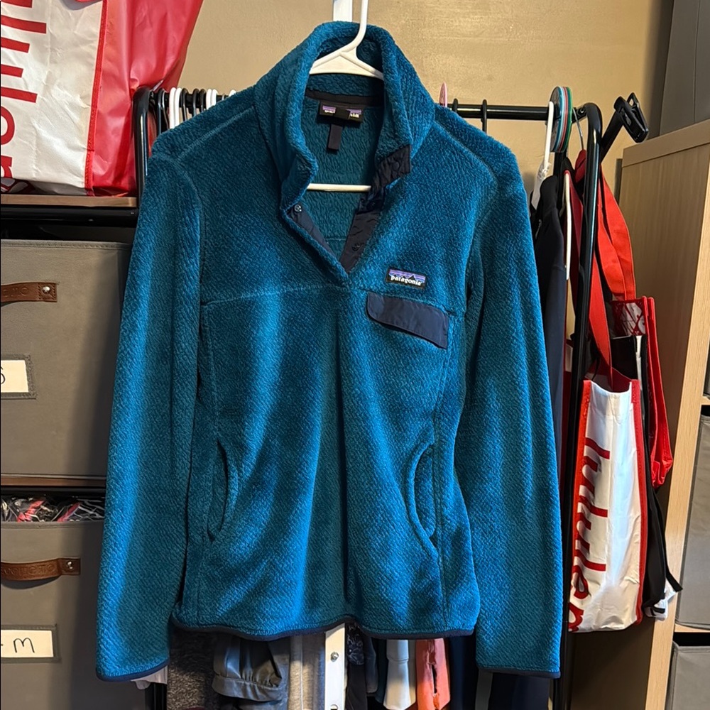 Women’s Patagonia Re-Tool Snap-T Pullover Sz Medium Underwater Crater Blue X-Dye
